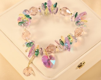 Purple Crystal Bracelet: Heart Charm Holiday Bracelet
