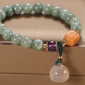 Vintage Jade Green Bracelet with Pendant, Men Women Gemstone Bracelet Healing Bracelet Friendship Bracelet