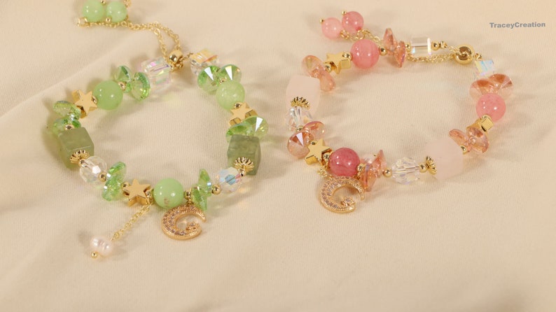 Moon & Star Crystal Beads Bracelet ,Women Adjustable Bracelet zdjęcie 4