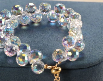 Bracelet extensible en perles de cristal : bijoux en pierres précieuses transparentes