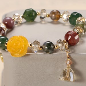 Natural Gemstone Crystal Bracelet Boho Flower Charm Bracelet,Vintage Jewelry for Her