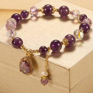 Amethyst Bracelet With Heart Pendant ,Women Lucky Friendship Bracelet,Anniversary Gift for Her