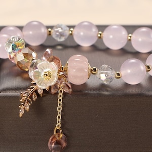 Rosa Edelstein Armbänder für Frauen Kamelie Blätter Anhänger, Neujahr Geschenk, Geburtstagsgeschenk, Freundschaft Armband
