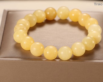 10mm Yellow Jade Bracelet: Minimalist Vintage Stretch Bracelet