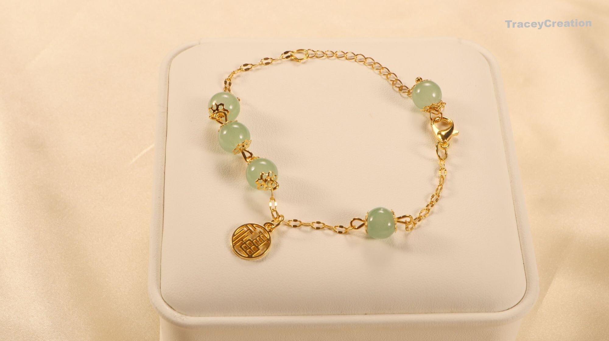 Dainty Jade Bracelet with Lucky Charm, 18K Gold Plated Finish Bracelet, Jewelry for Her, Gift for Her
