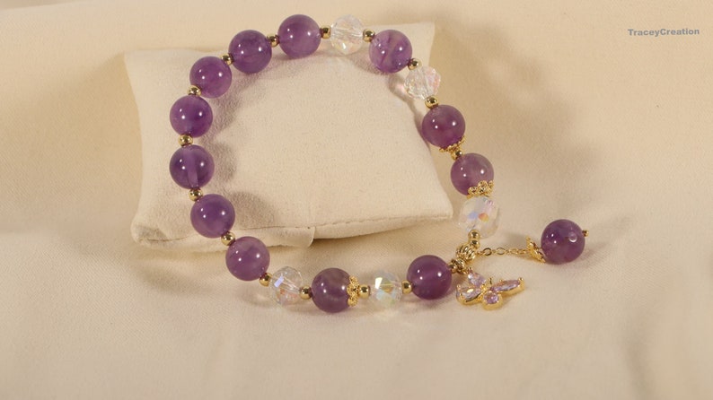 Bracelet en perles de pierres précieuses, papillon améthyste, bracelet femme, bracelet en cristal, bracelet d'amitié, cadeau pour elle image 6
