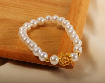 Pearl Bracelet: Gold Plated Lotus Bead, Women's Jewelry
