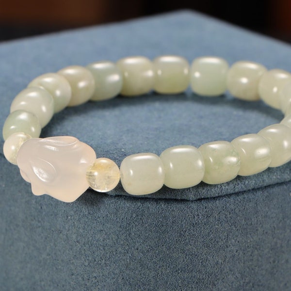 Bracelet lapin en jade, bracelets en calcédoine naturelle pour femme, bracelets de pierres précieuses, bracelet de couple pour homme/types, bracelet de guérison