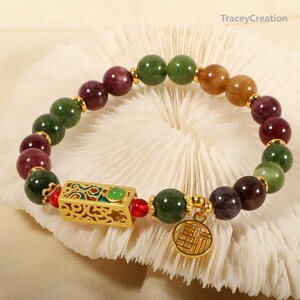 Pulsera de cuentas de turmalina de colores de la suerte, pulsera de amuleto de la suerte de alta calidad para mujeres