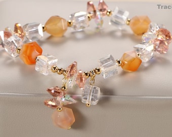 Natural Agate Crystal Beads Bracelet,Women Girl Healing Jewelry Lucky Friendship Bracelet,Xmas Gift