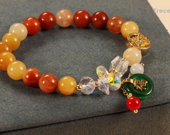 Gold Jade&Crystal Bracelet,Lucky Friendship Bracelet,Healing Jewelry for Women