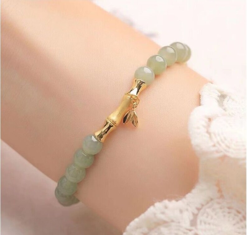 Vintage Jade Beads Bracelet Natural Gemstone Elastic Bracelet Etsy