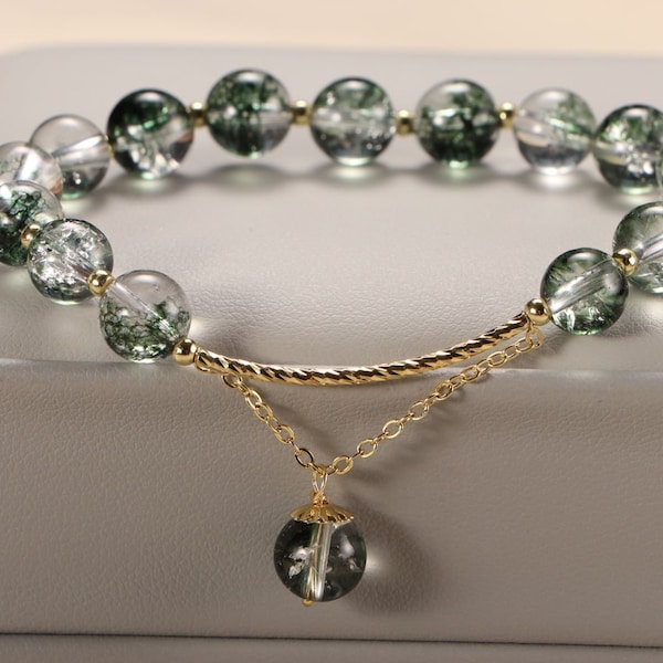 Green Ghost Bracelet Natural Crystal  Beads Bracelet Minimalist Charm Bracelet Dainty Gift for Her