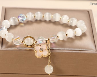 Opal Four -leaf Crystal Bracelets Small Size Bracelet,Thin Bracelet Healing Bracelet,Gemstone Bracelet For Kids Women