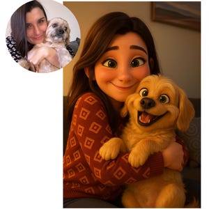 Custom Pixar Portrait of You & Your Pet 24 hr turnaround | Digital Cartoon Drawing | Animated Style Art from Photo