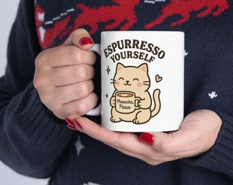 Cute Cat Ceramic Mug, Funny Coffee Cup, Cat Lover Gift, Personalized Tea Mug, Pet Owner Present, Unique Home Decor