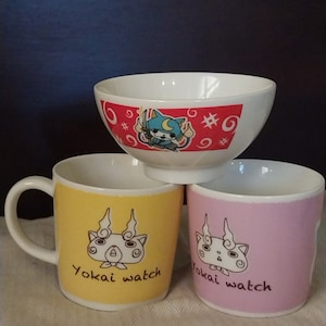THREE: Two Yokai Watch Coffee Cups; One Yokai Bow; New