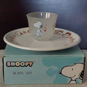 1958 Snoopy Plate and Four Frosted Glasses; Vintage New