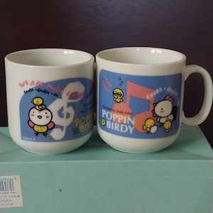 RARE TWO 1994 San-X Poppin Birdy Mugs; New Vintage