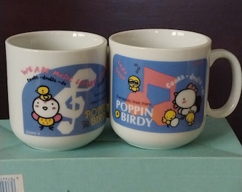 RARE TWO 1994 San-X Poppin Birdy Mugs; New Vintage