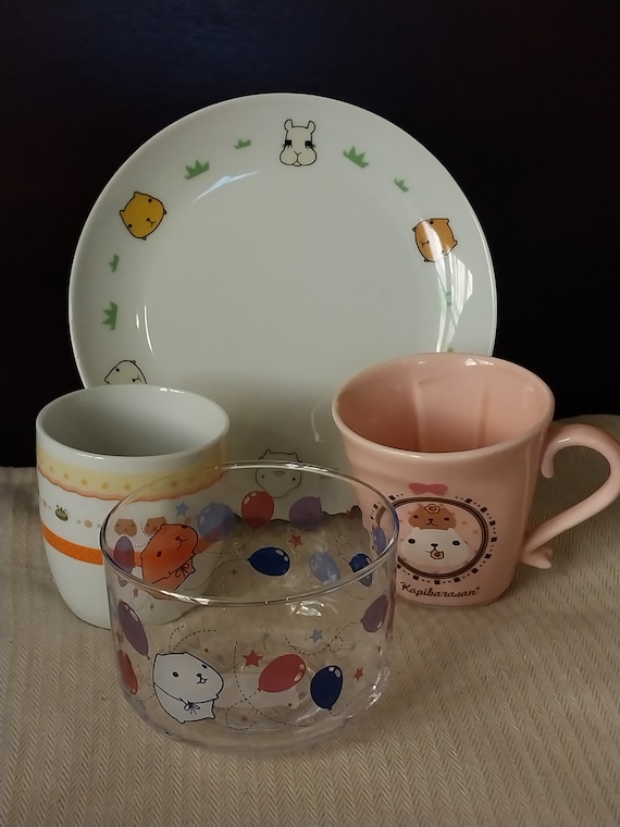 FOUR: Kapibarasan the Capybara Assorted Glassware, Plate and Bowl