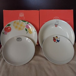 TWO SET: 8&quot; Miffy Ceramic Plate and 6&quot; Plate with Boxes.  Like New; never used. Lawson.