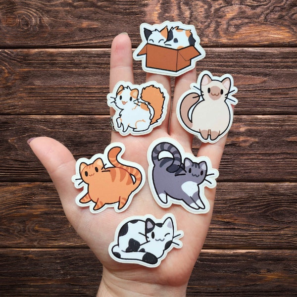 Mini 1" 6 Pack of Cute Cat Stickers // Handmade Vinyl Tiny Kitten Waterproof Sticker