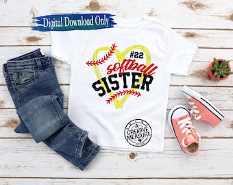 Softball Sister svg / Softball Sister Heart Player Number Youth svg / Softball Sister Youth svg / Sister Cheering Softball Loving Sister svg
