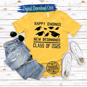 Happy Endings New Beginnings - Class Of 2025 - Graduate - Graduation - High School - College - Senior Year - SVG Only - Digital Download