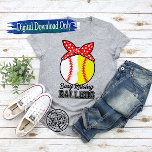 Busy Raising Ballers - Baseball - Softball - Mom Of Both - House Divided - Softball And Baseball - SVG Only - Digital Download -Ballpark Mom