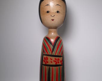 川瀬裕二 ヴィンテージこけし (17 cm/6.7インチ)、日本の創作創作木製