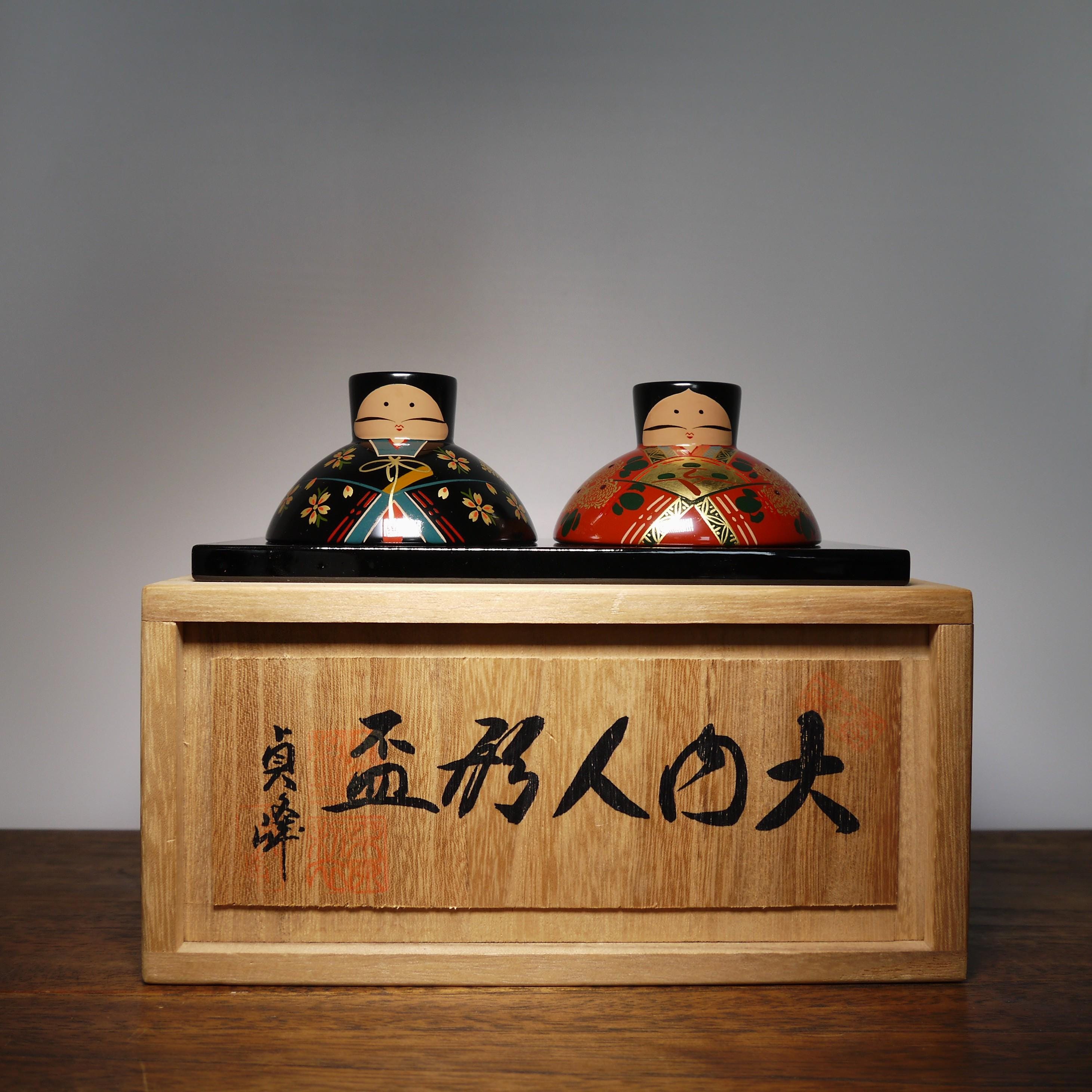 ヴィンテージ 大内塗 酒器 (5 cm/1.97インチ) - 雛人形用ペア、箱付き