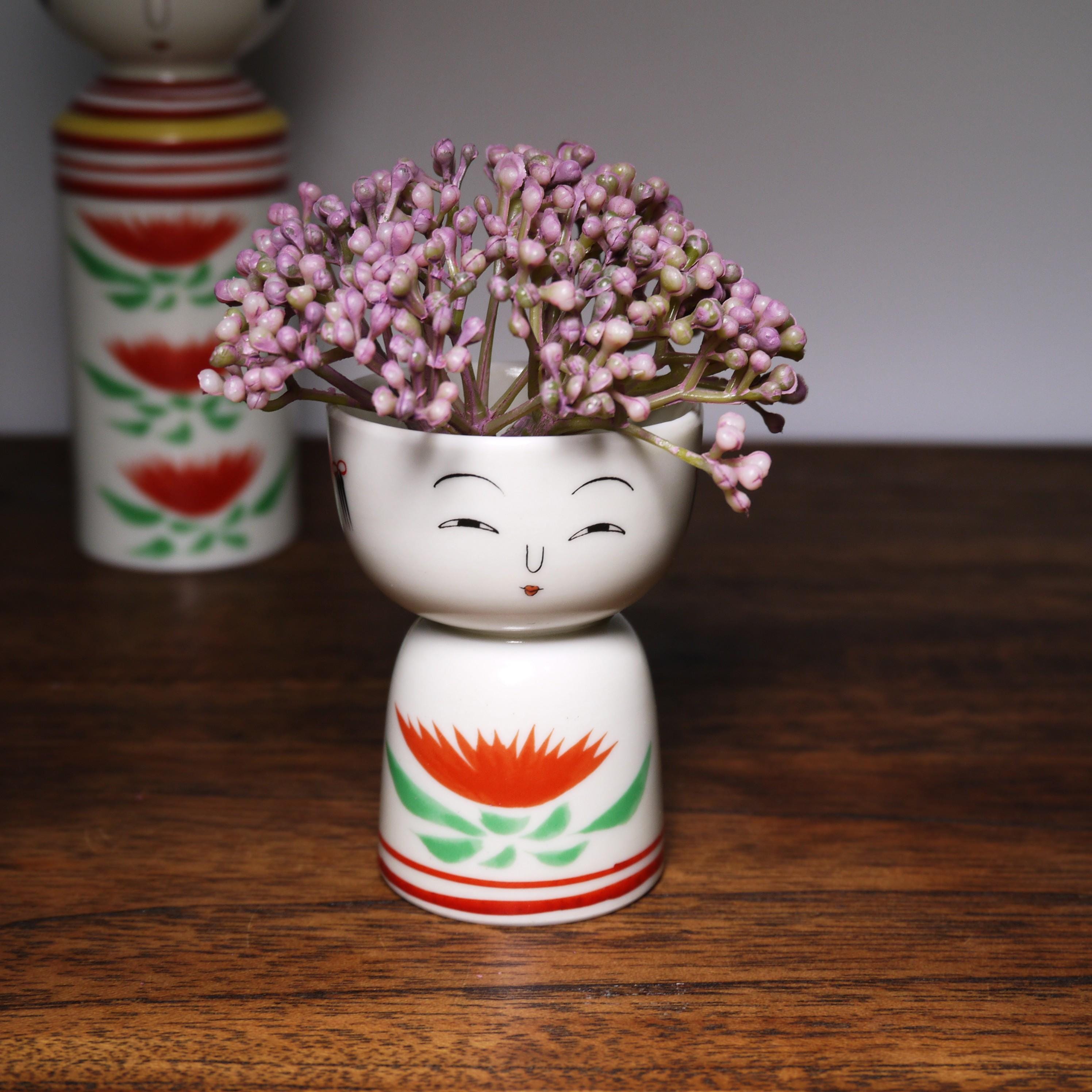 ヴィンテージ有田焼徳利＆カップセット（14.5cm/5.7cm）、陶器こけし