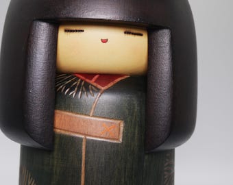 関口三作こけし (21 cm/8.3 インチ)、ヴィンテージ日本の創作木製人形