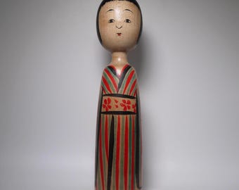 川瀬裕二 ヴィンテージこけし (17 cm/6.7インチ)、日本の創作創作木製