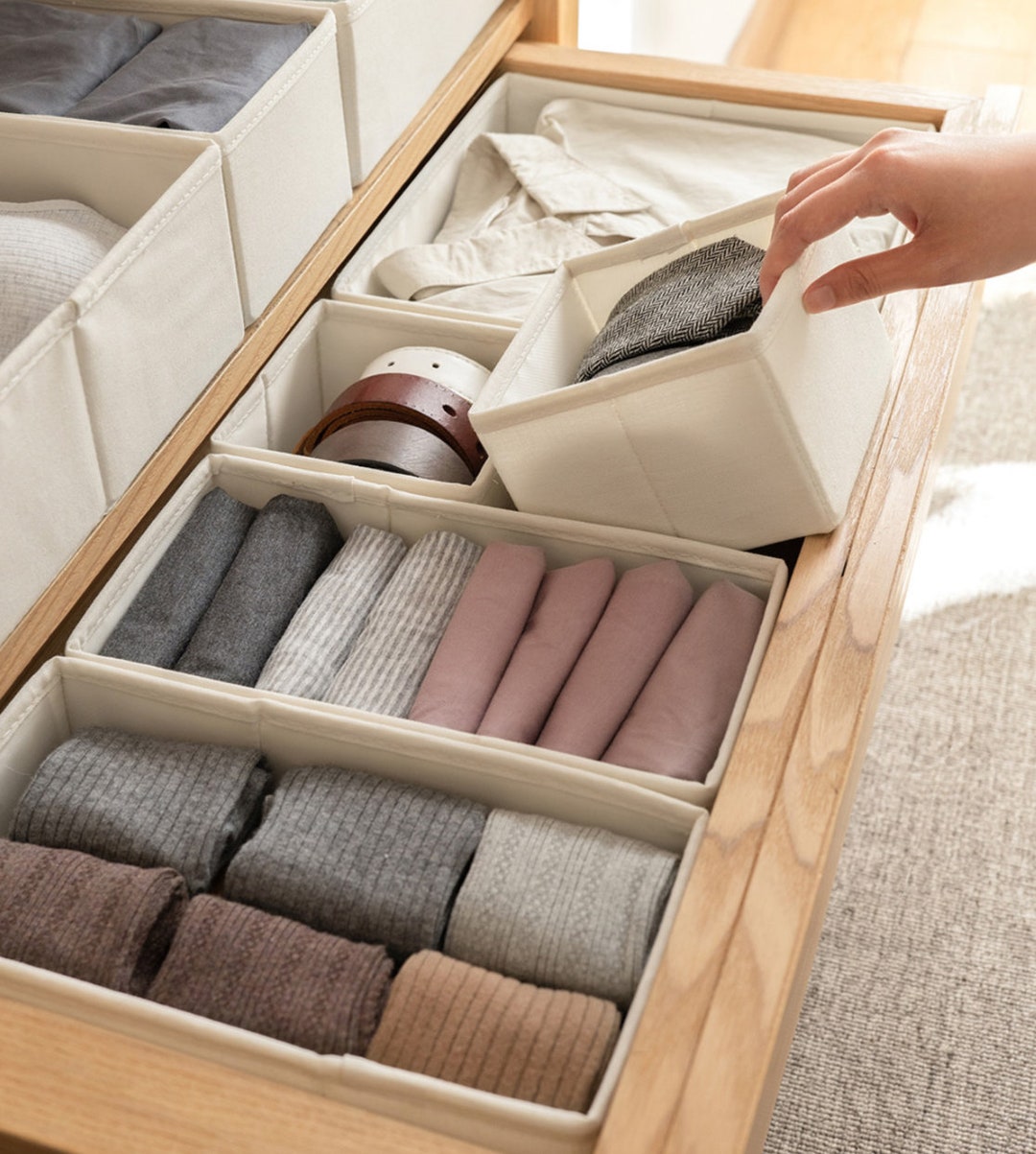 draw drawers バックオープンTシャツ ベージュ Amazon.com: TAILI Drawer Organizer for Clothes, 7 Cells Beige