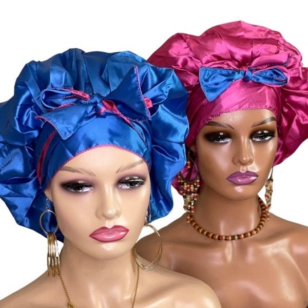 Silky Double Layer Satin Bonnet for sleeping. Protect hair from damage while in bed.