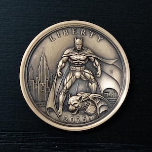 Batman Collectible Coin | 2025 Quarter Dollar Style | Dark Knight Fan Art | Gotham Superhero Challenge Coin | Antique Bronze DC Gift image 1