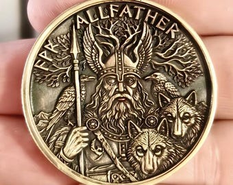 Odin & Thor Norse Mythology Coin | Antique Bronze Viking Challenge Coin