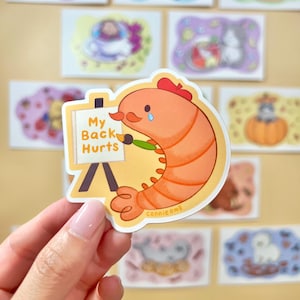 Shrimp Back Bad Posture Sticker | Artist | Cute Animal Stationery | Weatherproof Die Cut Vinyl Sticker