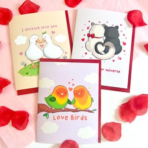 Cute Valentines Day Card Set | A2 | Cute Animals | Anniversary Greeting Cards | "I Ducking Love You" | "Love Birds" |