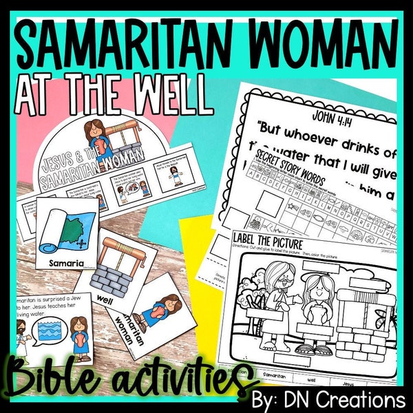 Jesus and the Samaritan Woman Bible Activities l Woman at the Well Bible Study l Bible Printable l Worksheets for Homeschool & Sunday School