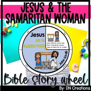 Jesus and the Samaritan Woman Story Wheel | Woman at the Well Bible Craft | Sunday School Craft | Bible Printables