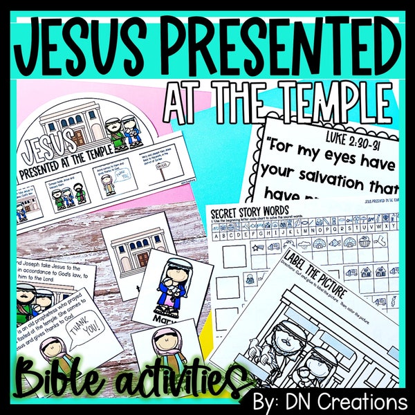 Jesus Presented in the Temple Bible Activities l Stories of Jesus Bible Study l Bible Printables l Bible Worksheets