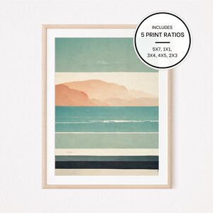 Minimal Neutral Beach with Mountains Print • Digital Download