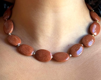 Handmade Adjustable Necklace, Sandstone Chunky Stones, Shiny Gift for Her, Gift for Him, Stackable, Maximalist Jewelry