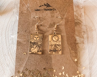 Witchy Sun And Moon Tarot Card Earrings