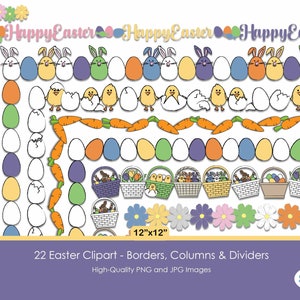 Digital Easter Clipart Borders & Dividers, Page Border, Easter PNG, Spring Clipart, Easter Decorations, Scrapbook Paper, Easter Eggs.