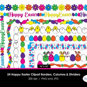 Ostern Clipart, Ostern PNG, Osterrahmen, Spalten & Trennblätter, hergestellt mit hellen Farben für Osterdekorationen und Scrapbook-Seitenränder,