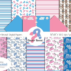 Gender Reveal Digital Papers and Baby Backgrounds, para Gender Reveal Party Decor, Baby Papers for Digital Scrapbook, Descarga instantánea